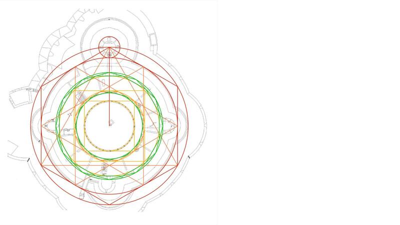 Bellver Castle plan with dodecagons locating inner and outer wall surfaces