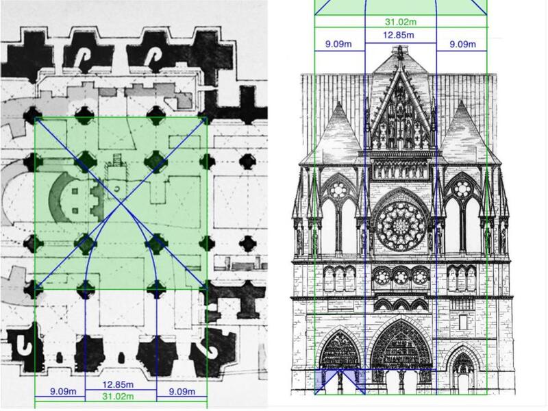 Half the latter dimension sets the height of the left-hand transept portal, m…