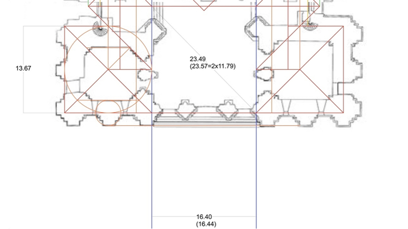 To see this, I have zoomed in here on the plan of the west façade, based agai…