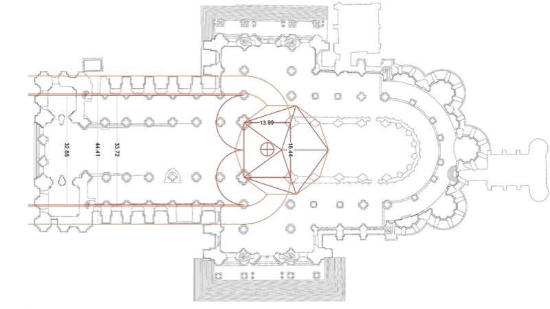 The 33.72m span between the aisle windows can be found by first circumscribin…