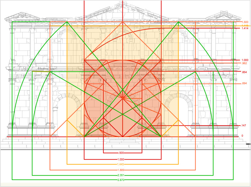 To get the axes of the outermost columns, swing a big arc from the lower corn…