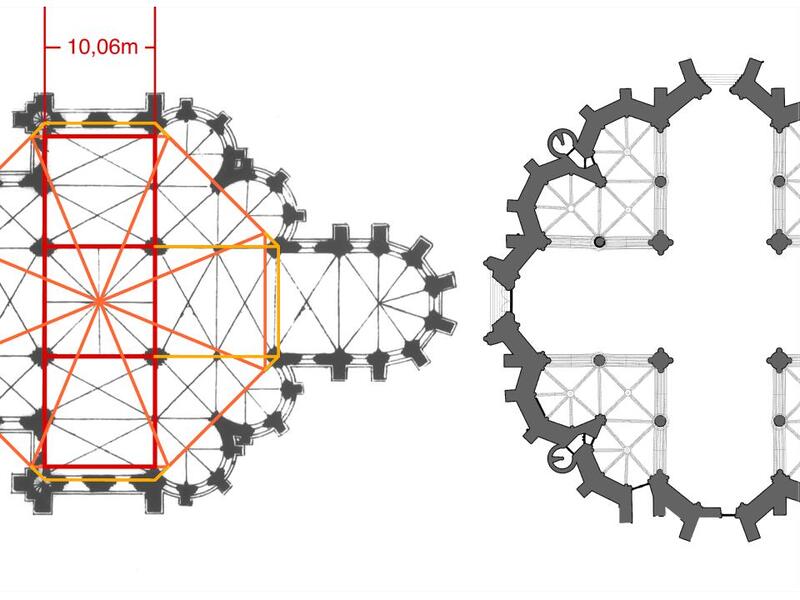 Extending these diagonals until they meet the red verticals framing the cross…