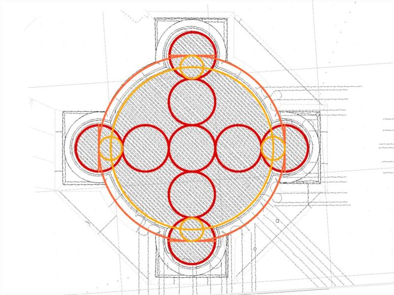 The diameter of the pier core itself, meanwhile, equals 3.5 shaft diameters.