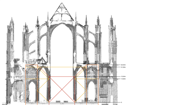 The base of the aisle triforium lies at height 14.02m, equaling two interaxia…