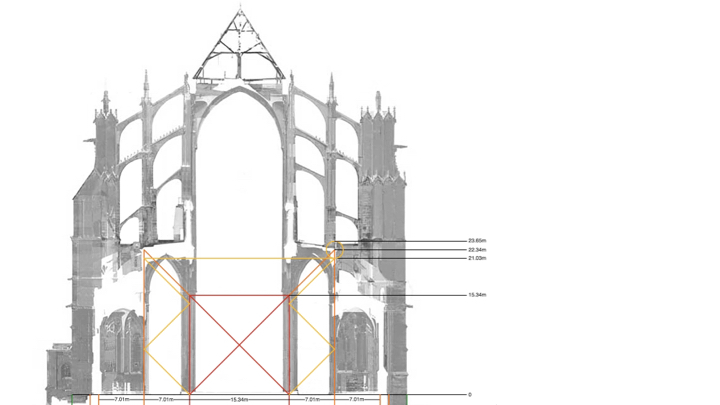 As seen previously in the section of the transept-adjacent bay, the aisle cap…