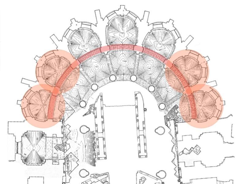 The four western radiating chapels are also circular in plan, at least as far…