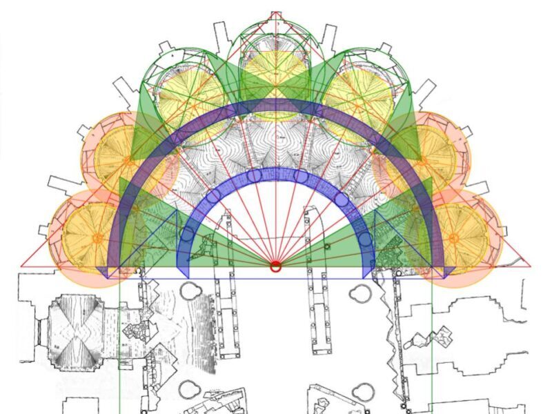 A smaller arc of the same width, which frames the columns of the hemicycle, c…