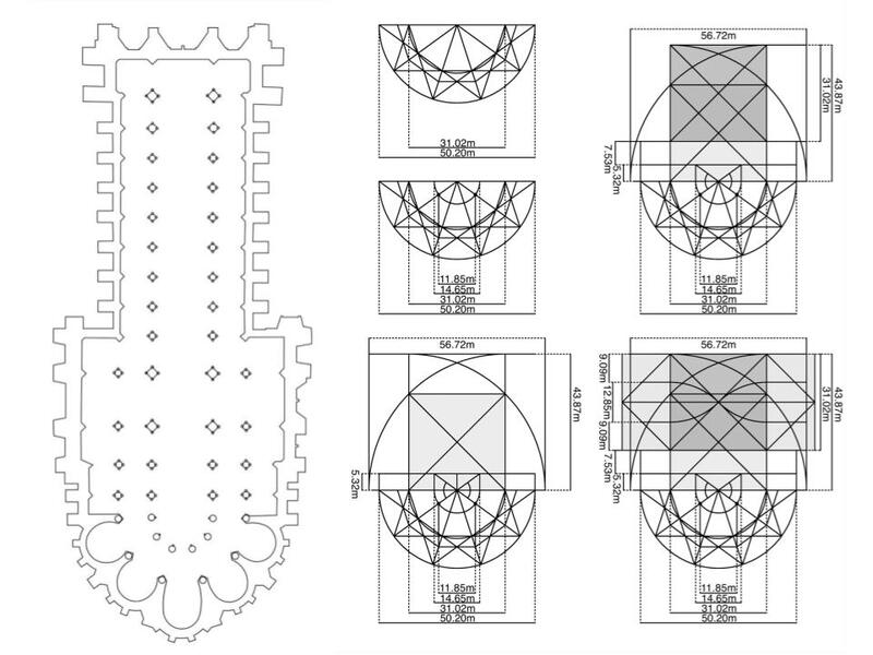 At left, for instance, is a schematic plan of Reims Cathedral, designed soon…