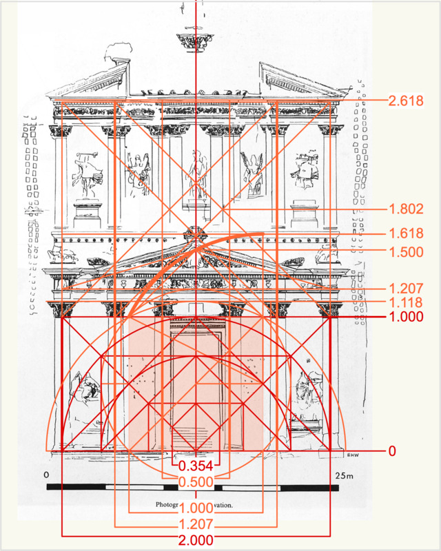 I create a shaded orange square whose height matched that of the column shafts.
