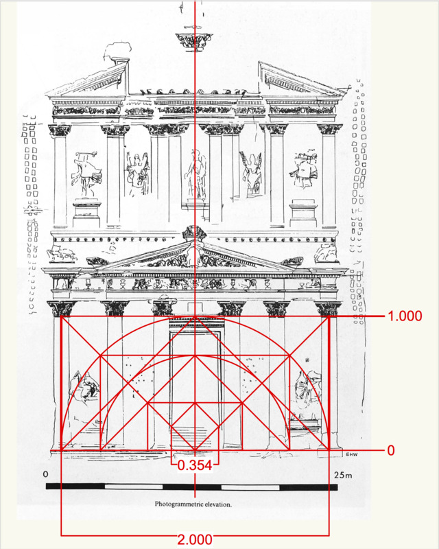I started with the axes of the outer columns. I will call the distance from t…