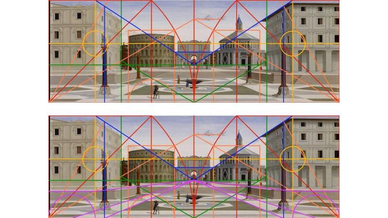 The perspectival lines in the pavement can be found by connecting the vanishi…