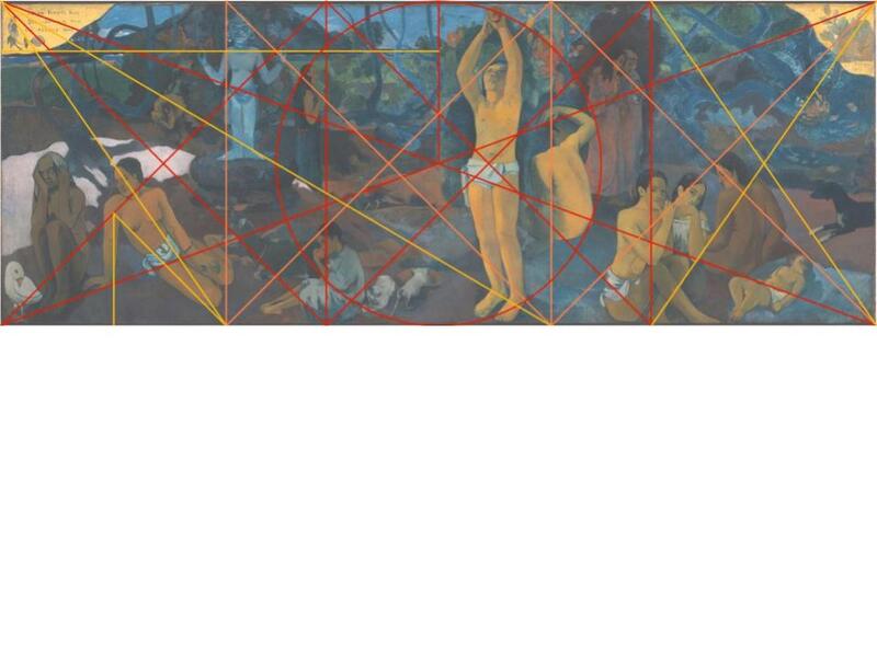 In the left wing of the “triptych,” the steeply falling yellow diagonal passe…