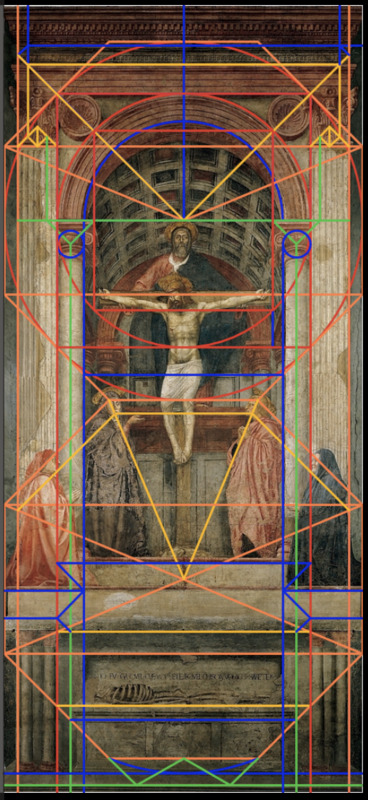 The prominent horizontal just behind Christ’s hips passes through the points…