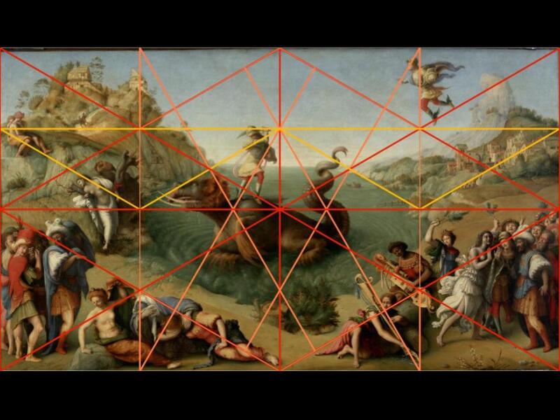The yellow horizontal, which lies at ¾ of the panels height, locates Perseus’…