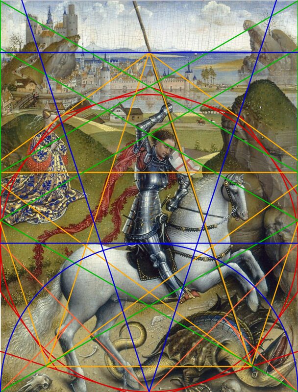 Finally, in blue, a semicircle is shown in the bottom sector of the panel, de…